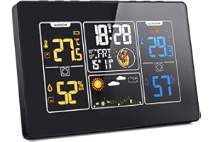 LUVUOKYE Weather Station Wireless Indoor Outdoor with Atomic Clock, Digital Home Weather Thermometer, Forecast Station with Temperature, Humidity, Calendar, Adjustable Backlight, Moon Phase, Alarm Clock