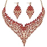 Zthread Wedding Bridal Jewelry Set Crystal Rhinestone Statement Necklace Vintage Collar Necklace Dangle Earrings Set for Women