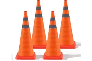 28 Inch 4 Pack Collapsible Traffic Safety Cones, Orange Cones with Reflective Collar, Portable Multipurpose Traffic Cones for