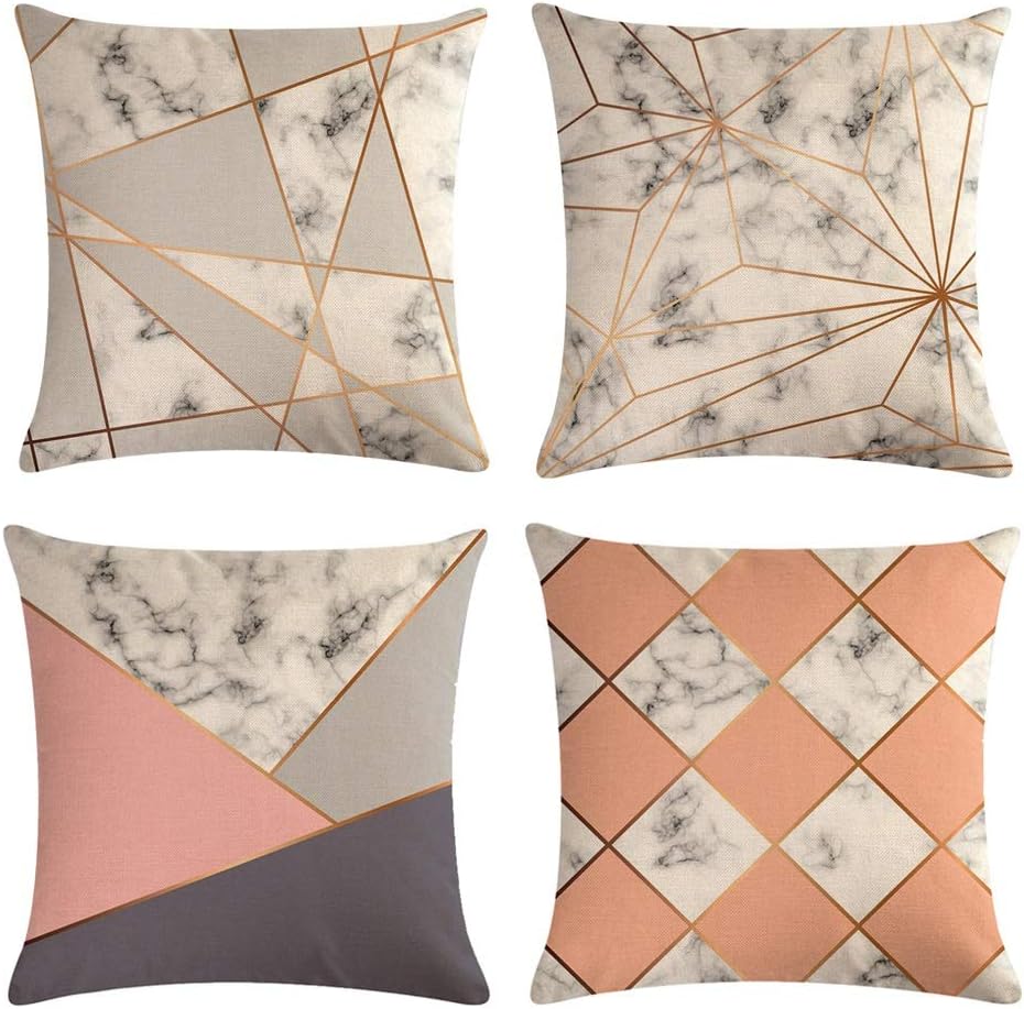 Homyall Geometric Decorative Pillow Covers Cotton Linen Triangle Throw Pillow Covers Set of 4 Square Rhombus Cushion Covers 18x18 inch, 4 Packs (Geometry)