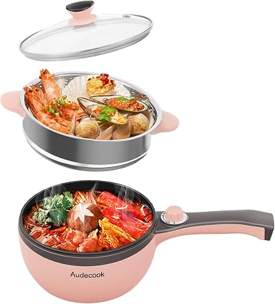 Audecook 1.5L Mini Electric Hot Pot Skillet Nonstick with Temperature Control