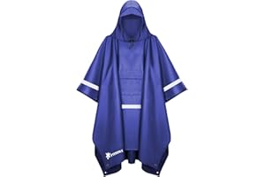 PTEROMY Hooded Rain Poncho for Adult with Pocket, Waterproof Lightweight Unisex Raincoat for Hiking Camping Emergency