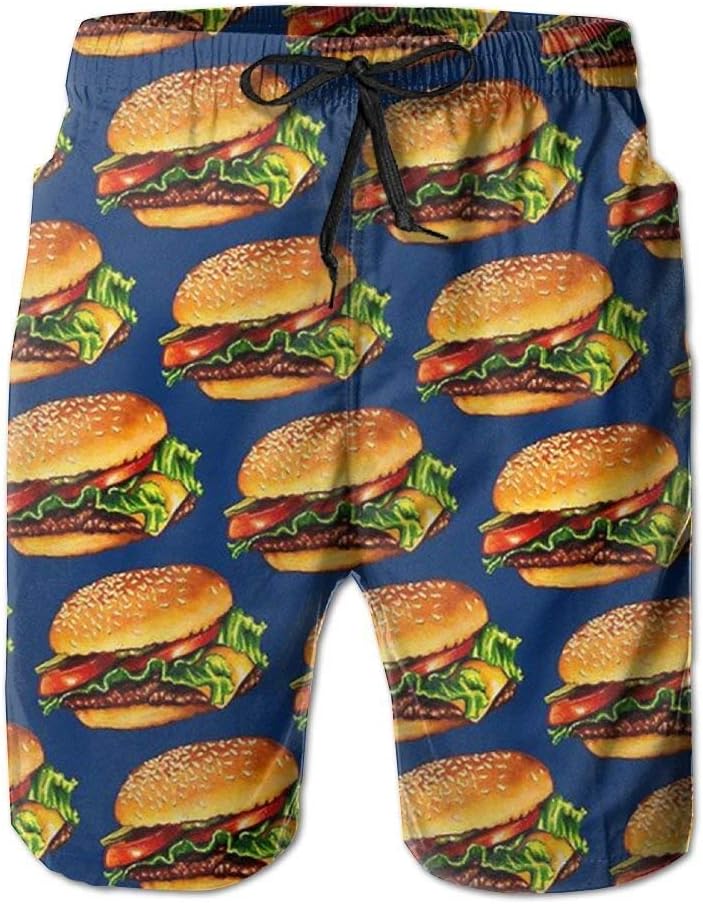 ZKHTO Men's Beach Shorts Cheeseburger 3D Printing Quick Dry Bathing Suit Swim Trunks
