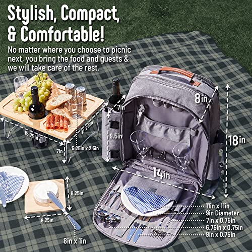 AveriFields Picnic Backpack, Durable Picnic Bag with Premium Cutlery