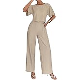 SweatyRocks Women's 2 Piece Business Casual Outfits Dolman Sleeve Crop T Shirt and Pant Matching Sets