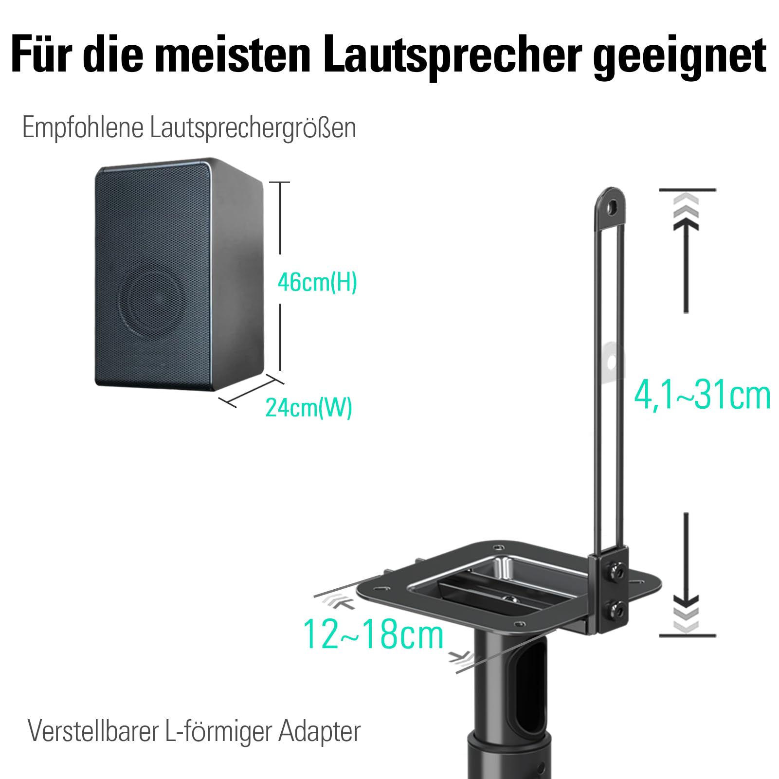 Mounting Dream Lautsprecherständer höhenverstellbar für Satelliten bis zu 5KG, 2er-Set Bodenständer 3