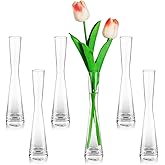 Glasseam Glass Bud Vases for Centerpieces: 6pcs Clear Skinny Small Vase for Flowers - 7.8" Tall Single Rose Table Decorations for Wedding Party Baby Showers Kitchen Home