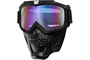 GGBUY Skull Motorcycle Goggles with Removable Face Mask, ATV Dirt Bike UV Racing Riding Airsoft Offroad Motocross Protective Eyewear Mx Tactical Glasses