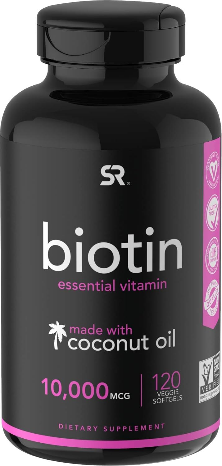 Biotin (10,000mcg) with Organic Coconut Oil | Supports Healthy Hair, Skin & Nails | Non-GMO Verified & Vegan Certified (120 Veggie-Softgels): Health & Personal Care