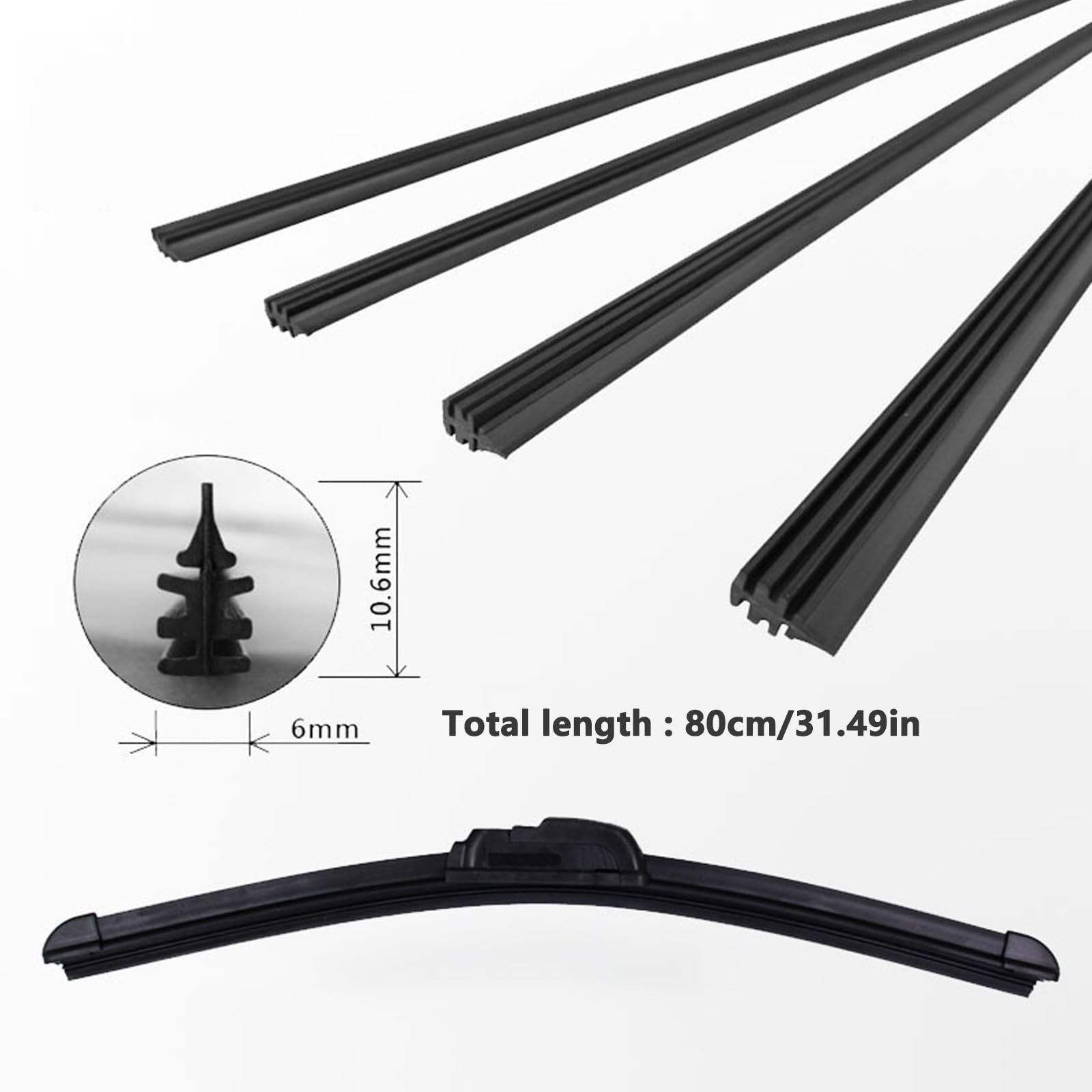 6 Stück Wischergummi Meterware,Scheibenwischergummi Ersatz,Scheibenwischer Gummi,Scheibenwischer Gummi Universal,Kompatibel Mit Allen Scheibenwischern,Zerlegbar (800mm) 2