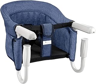 Mosbaby Babysitz Tischsitz, Faltbarer Babystuhl Hochstuhl für Esstisch, Rutschfester Babysitz zum Befestigen am Tisch, Gepolsterter Tischstuhl für zu Hause und Unterwegs, mit Transportbeutel(Blau)