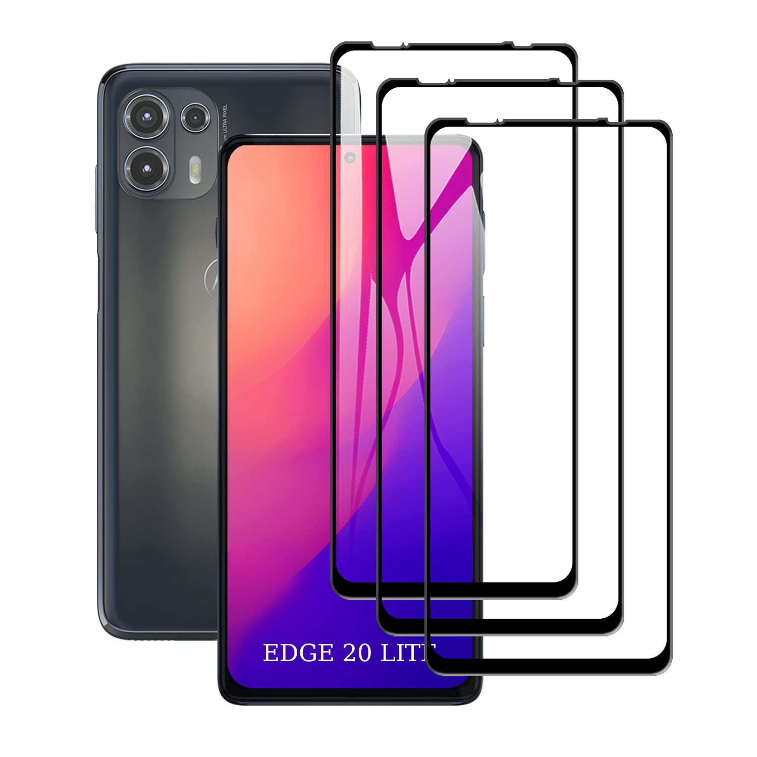 SCL Screen Protector Compatible with Moto Edge 20 Lite Screen Protector Motorola Edge 20 Lite Tempered Glass Film [3-Pack], [Full Coverage, Easy Installation, Bubble-free, 9H Hardness]