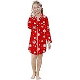 Schbbbta Girls Long Sleeve Satin Nightshirt Dress Button Down Nightgown Silky Sleepwear