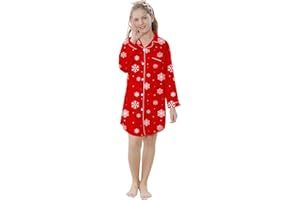 Schbbbta Girls Long Sleeve Satin Nightshirt Dress Button Down Nightgown Silky Sleepwear