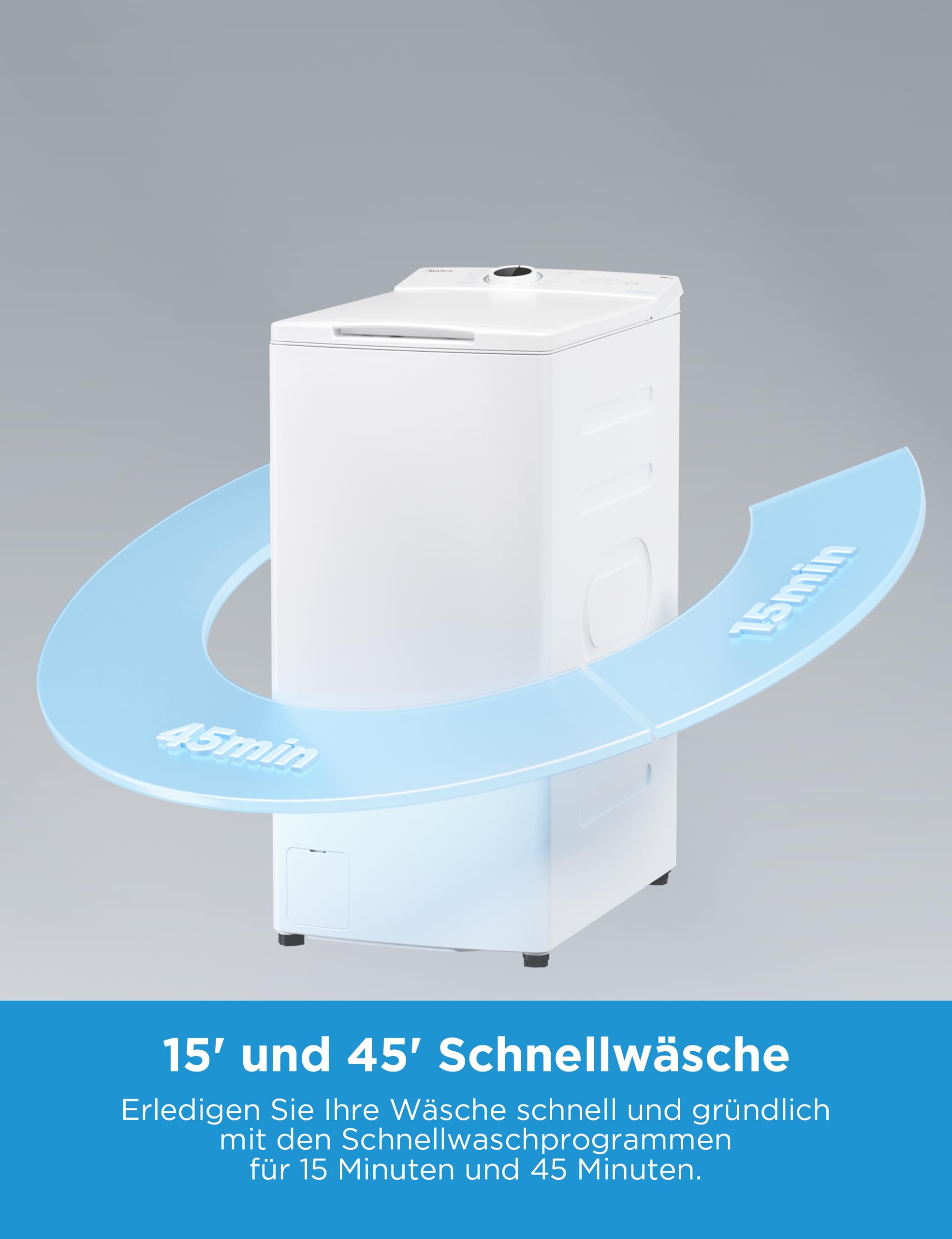 Midea Toplader Waschmaschine MF10ET60B / 6KG / A / 1200 U/min/BLDC Inverter Mortor/Dampffunktion/SoftOpener/XL Türöffnung/Kurz 15'&45' / Mehrere Temperaturoptionen/AquaStop, Weiß 6