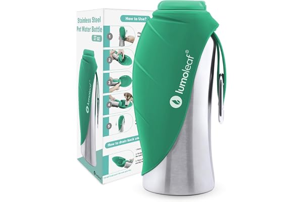 LumoLeaf Portable Dog Water Bottle 800 ml, Stainless Steel Pet Travel Water Bottle Dispenser for Walking, Hiking and Outdoor,