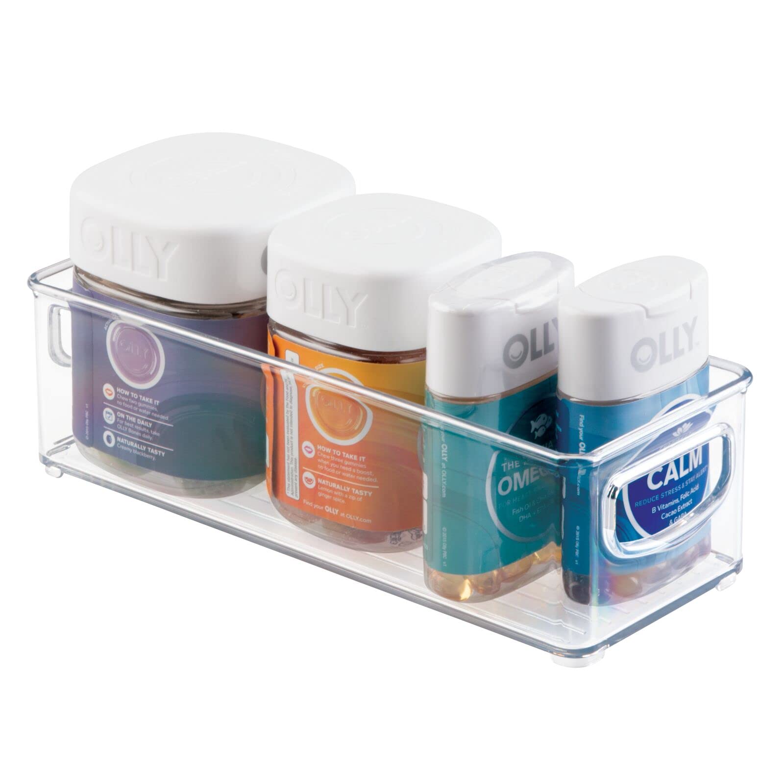 mDesign Stackable Storage Box with Built-in Handles – Transparent Medicine Box with Practical Design – Designed for Medicine Storage in The Household – Clear