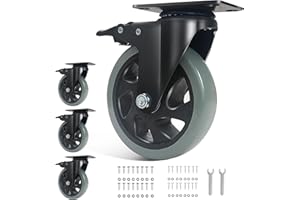 BZOLIHEU Caster Wheels 5 Inch, Locking Casters Set of 4 Heavy Duty, Silent Top Plate Swivel Caster with Brake, Grey Polyurethane Castor Wheels for Furniture and Workbench Cart