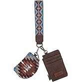 Wrangler Aztec Keychain Wristlet Wallets for Women Western Dual Pouch Wristlet Credit Card Holder Wallet with Zipper Pocket WG2213-W0051CF