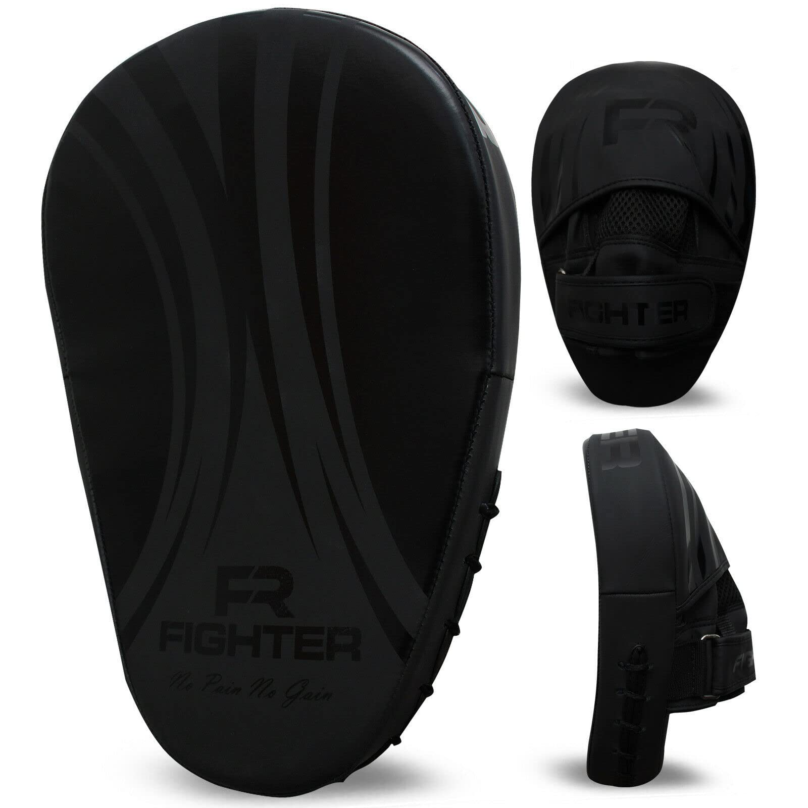FR FIGHTER Boxing Focus Pads | Pro Impact Adult Boxing Pads, Curved Focus Mitts, Hook and jab Hand Strike Shield for MMA, Martial Arts, Punching Target, Muay Thai Training Pads (Black)