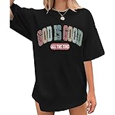 Lubpow Christian Shirts for Women Oversized God is Good Shirt Religious Jesus Faith Inspirational Tshirt Bible Verse Tee Top