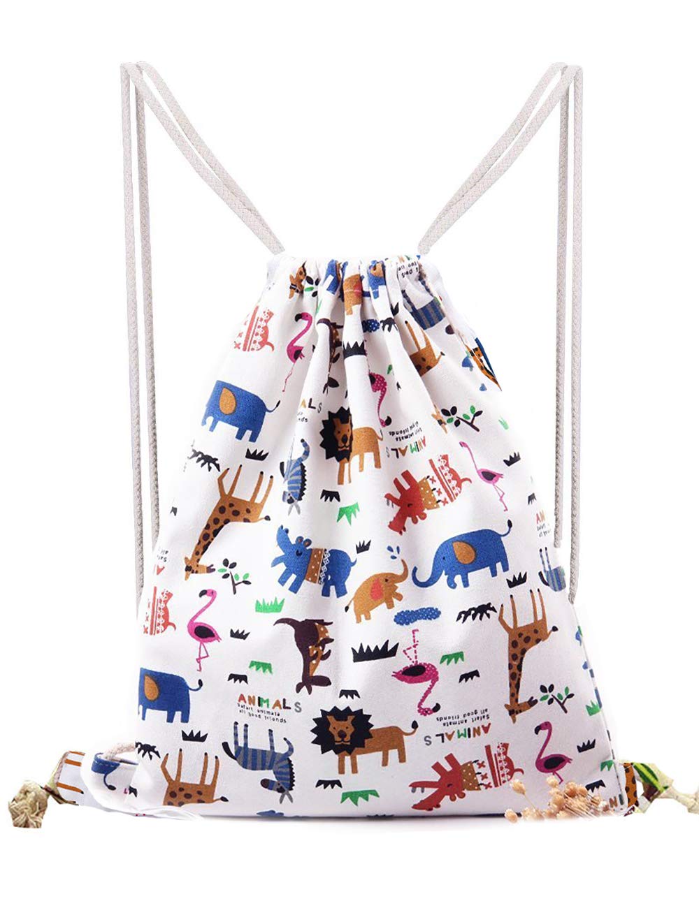 Amoyie Canvas Drawstring Bag Gym Bag Casual Backpack 16 Colors Available - Zoo Pack