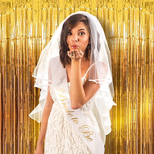 image for 24-7 Party Foil Fringe Curtain (SET OF 2) GOLD Metallic Photo Booth Ti