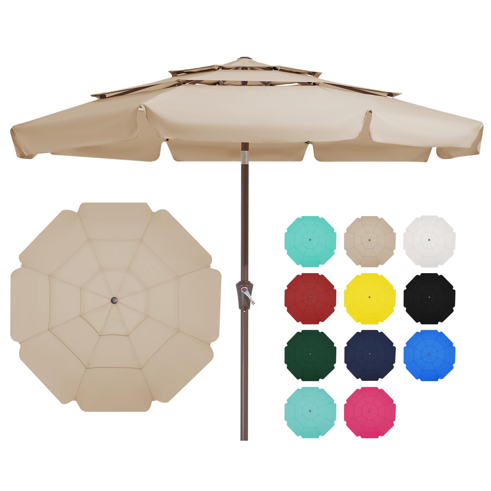 10 FT Patio Umbrellas Outdoor Table Market Umbrella with Push Button Tilt/Crank, Beige