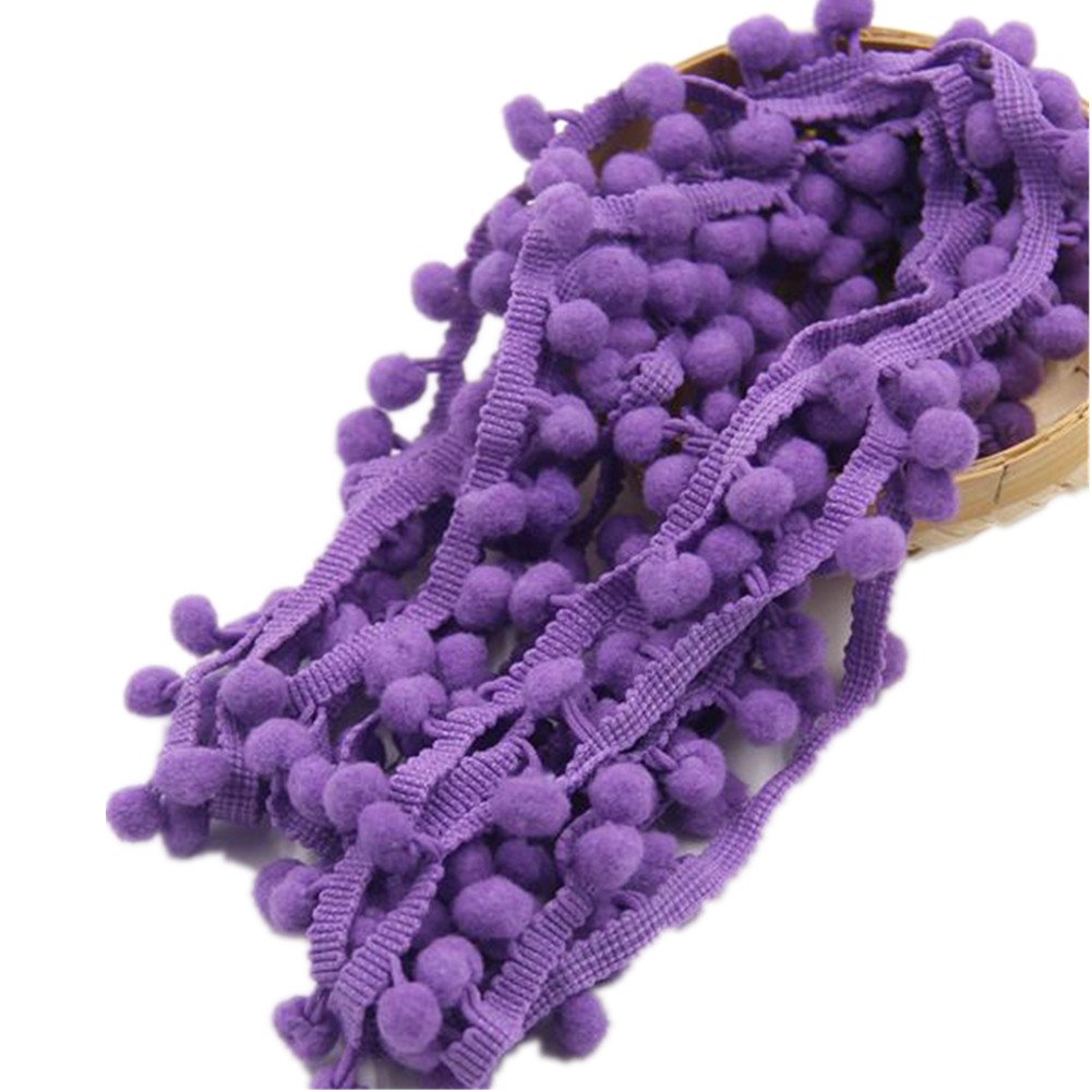 60ft Pom Poms Fringe Ball Trim Sewing Ribbon Embroidered Lace Tassel Applique for Clothing Accessories Pillow Bedding Quilting Crafts Supplies (Purple)