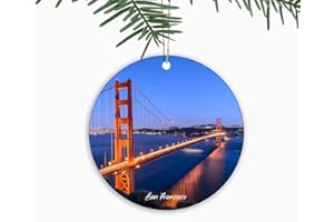 BICUP California Christmas Ornaments San Francisco City Souvenir,Xmas Tree Hanging Ornaments Ceramic Keepsake,Golden Gate Bridge