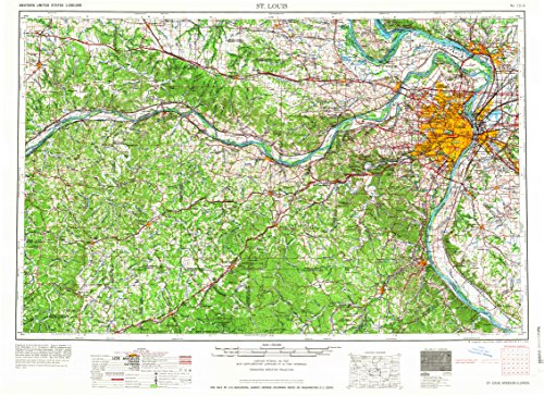 St Louis MO topo map, 1:250000 Scale, 1 X 2 Degree, Historical, 1966, Updated 1966, 22 x 30.2 in