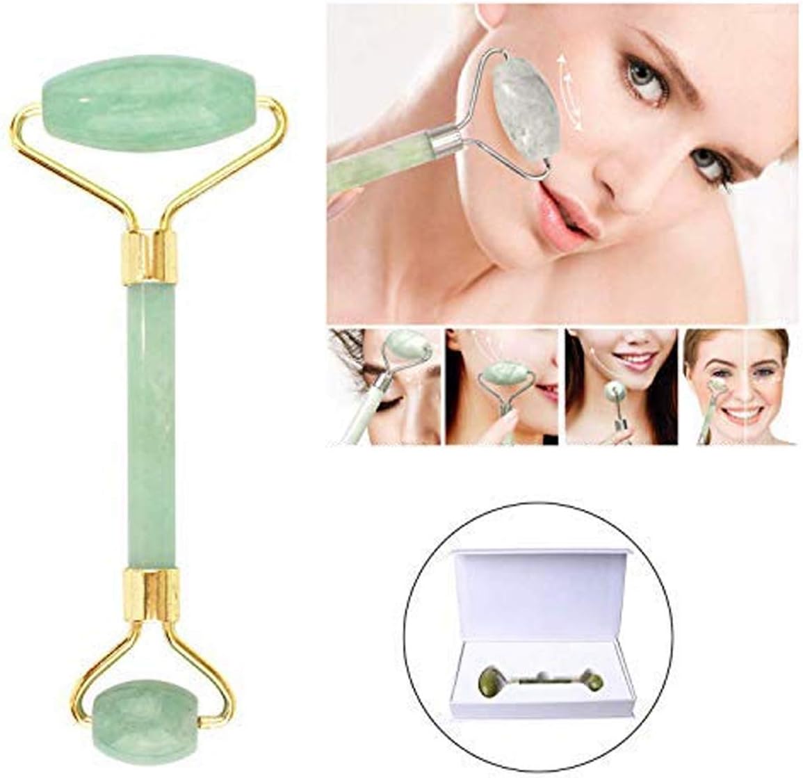 Facial Massage Roller,Wisolt Jade Roller for Face Anti-Aging Massage,Skin Firming V-Shaped Face Lift Tools for Neck/Eye/Body