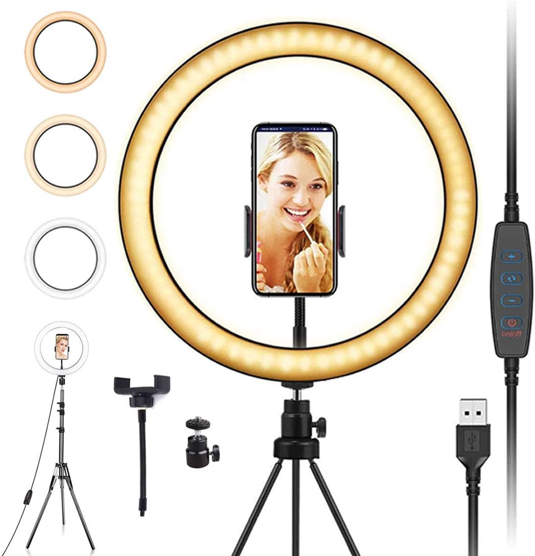 6"-15" Selfie Ring Light with 78" Extendable Tripod Stand & Cell Phone Holder for Live Video Shooting, Dimmable 3300-5600K Ring Light for Makeup Vlogging Selfie, 3 Light Modes &10 Brightness Levels