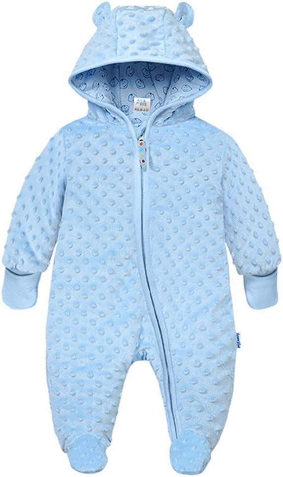 Minizone Baby Hooded Romper Fleece Snowsuit Infant Footed Onesies Jumpsuit Fall Winter