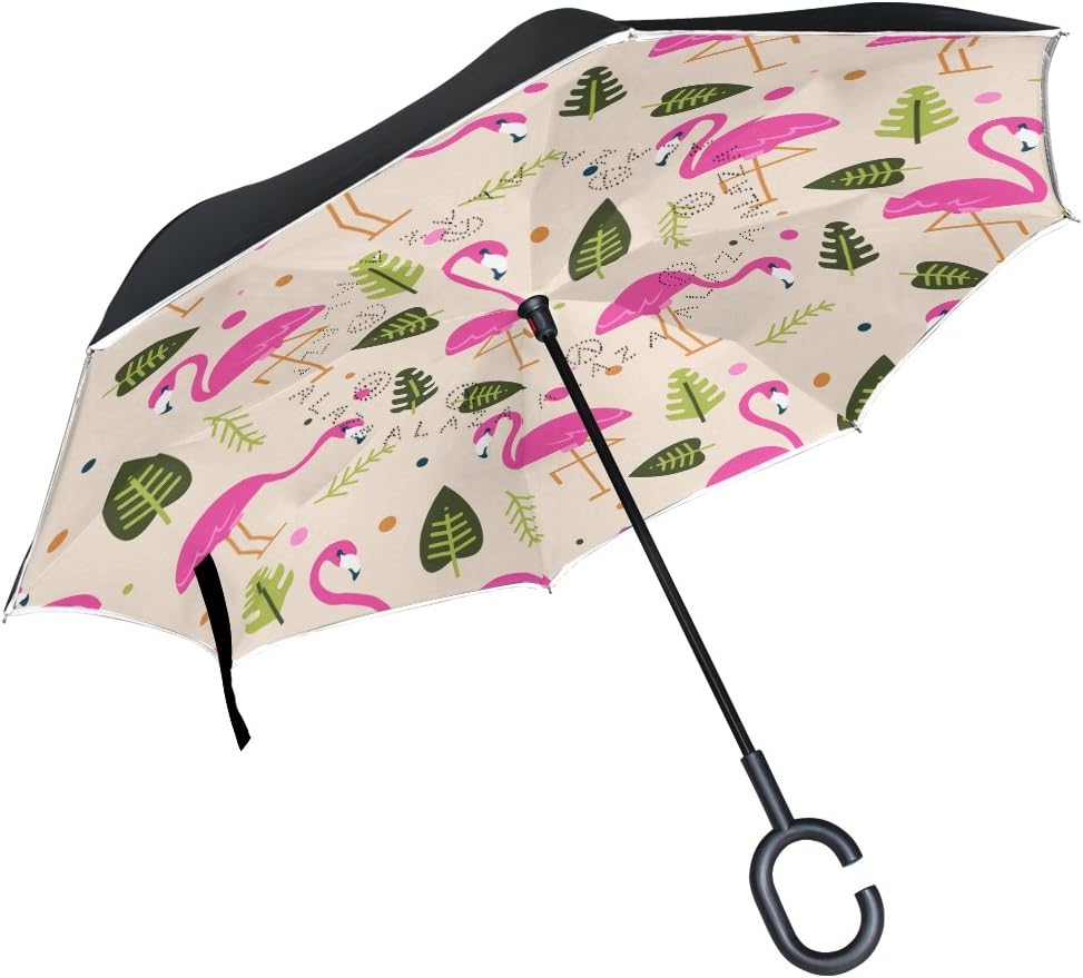 Flamingo Print Inverted Umbrella Double Layer Windproof, Waterproof