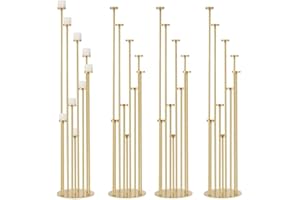 Fullvaseer 4pcs 9 Arm Candelabra, Floor Candle Holders Tall Set for Wedding Aisle Decoration,Gold Candelabras for Fireplace,C
