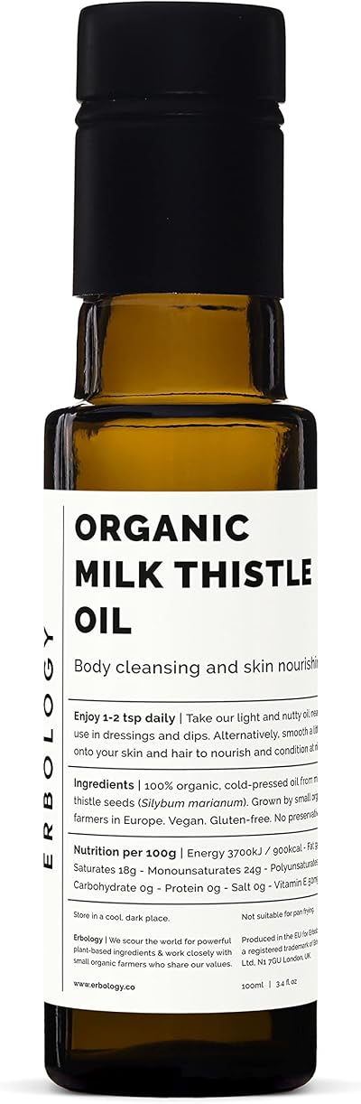 Erbology 100% Organic Milk Thistle Oil 100ml Cold-Pressed