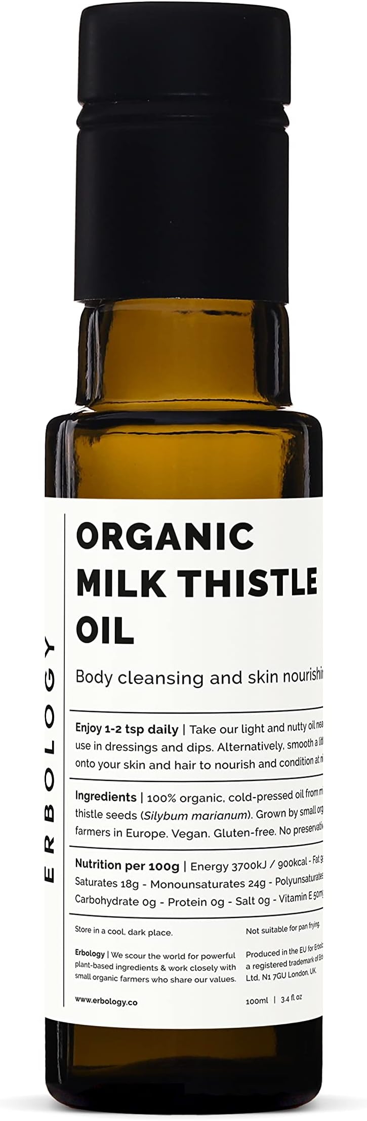 Erbology 100% Organic Milk Thistle Oil 100ml Cold-Pressed