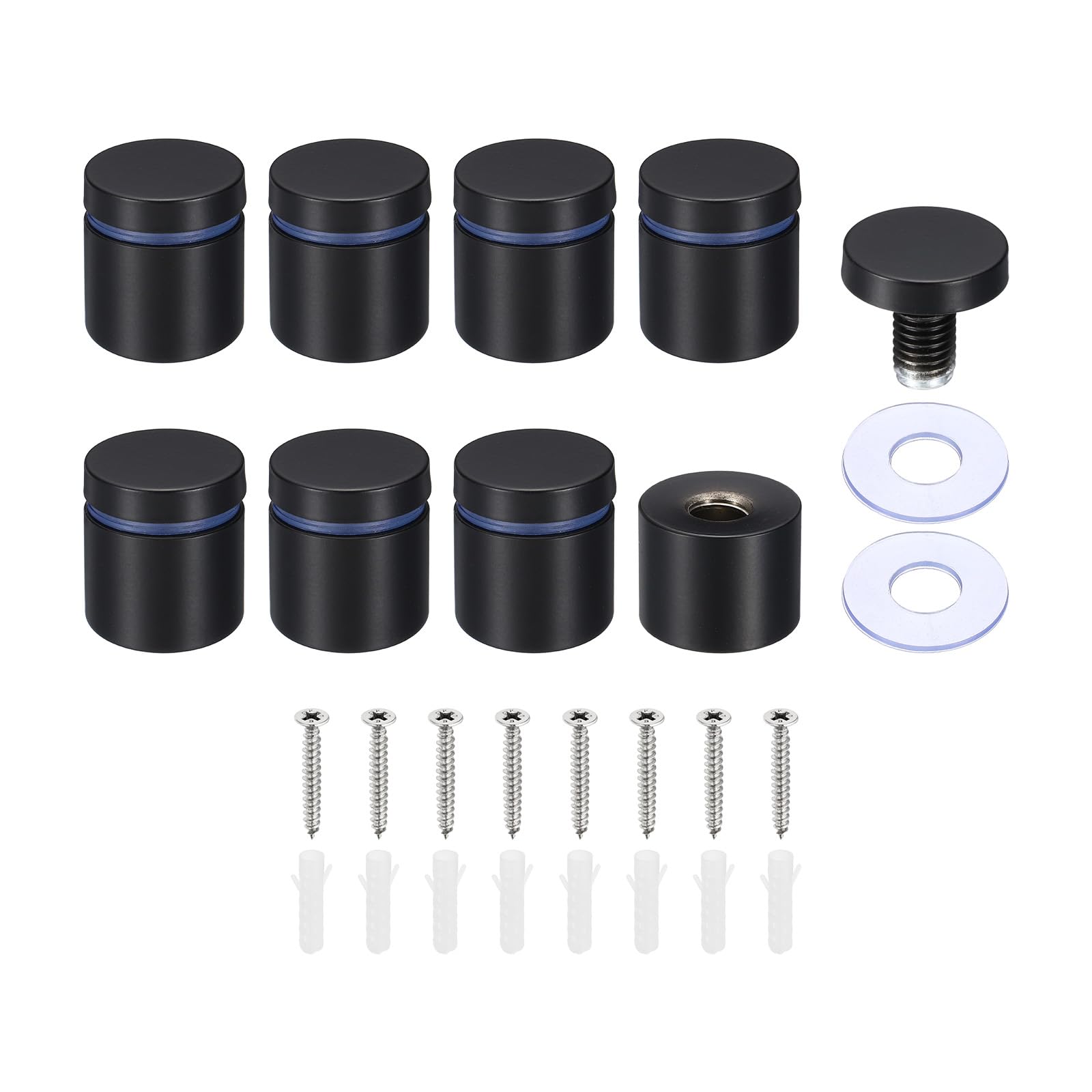 PATIKIL 1 x 1 Inch Sign Standoff Screws, 8 Set Stainless Steel Wall Standoff Mounting Hardware Advertising Glass Nail for Hanging Acrylic Picture Frame Acrylic Panel, Black