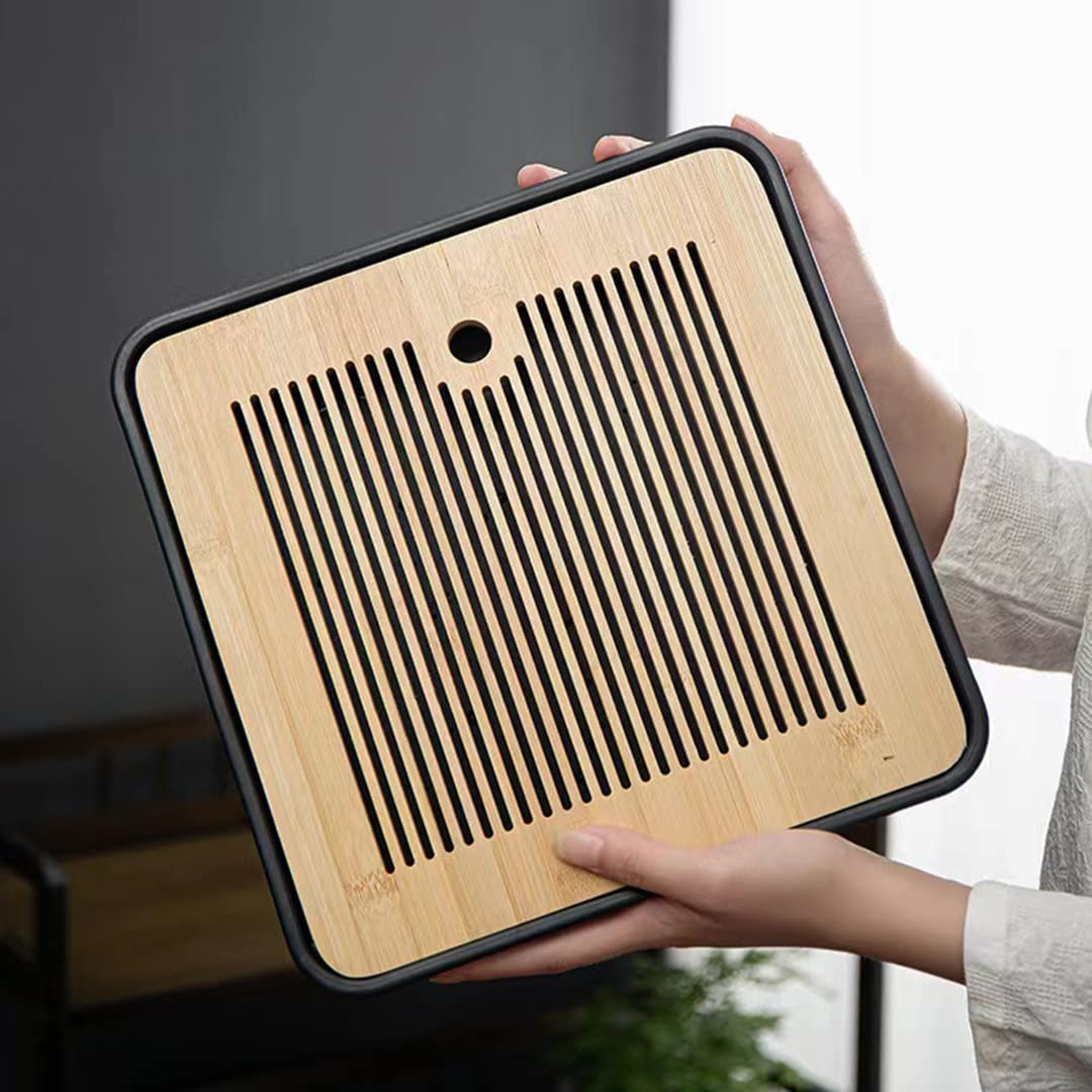 Photo 1 of 11 Inch Bamboo Chinese Gongfu Tea Tray Table Box with Water Storage for Kungfu Tea Set (Black)