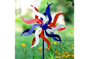 VEWOGIFT 15" Dia Wind Spinners Outdoor, Patriotic Kinetic Wind Sculptures & Spinners, 58" Tall Decorative Windmill for Garden Yard, Independence Day Decor