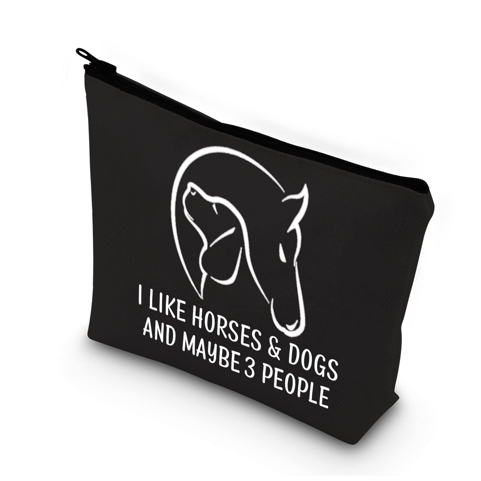 PLITI Dog Lover Makeup Bag Horse Riding Gift I Like Horses & Dogs and Maybe 3 People Cosmetic Bag for Horse Lover (Like Horses Dogs blU)
