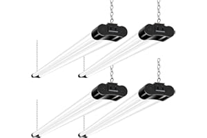 hykolity 4 Pack Linkable LED Shop Light, 4FT 42W [250W Equivalent], 4400lm, 5000K Daylight, with Plug, Utility Light Fixture, Hanging or Surface Mount, Black