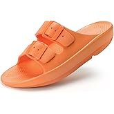 Kricely Women and Men Recovery Sandals Plantar Fasciitis Arch Support Orthotic Slides Adjustable Double Buckle Thick Sole Slippers(Orange Women 8-9 Men 7-8)