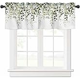 AYTTBIS Sage Green Eucalyptus Leaves Valances for Windows 1 Panel, 42x12 in | Valance Curtains for Bathroom and Bedroom Windows Watercolor Pattern Window Treatment Curtain Topper