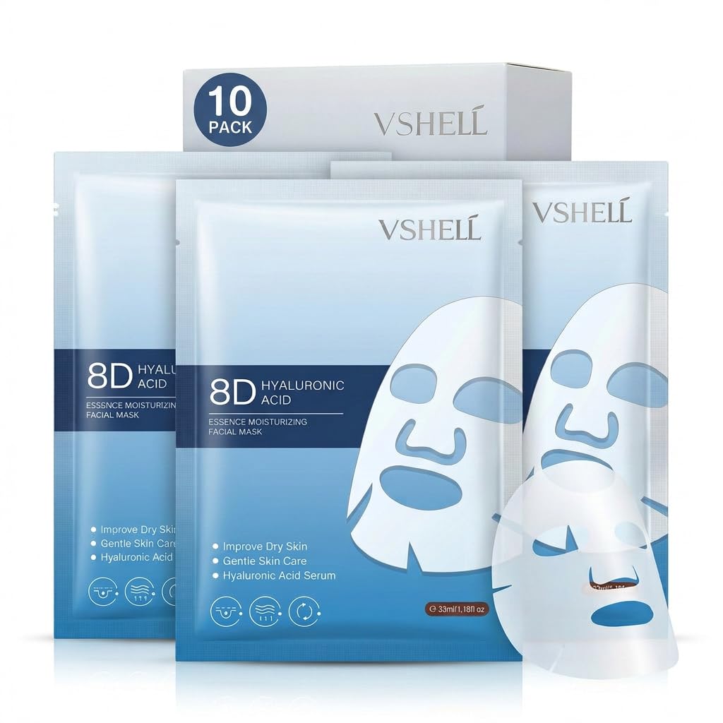 Collagen Face Sheet Mask, Set of 10 - Hydrating Beauty Skincare with Hyaluronic Acid for Women and Men - Moisturising Anti Aging Facial Treatment - Ideal for Sensitive Skin