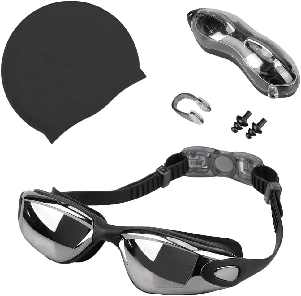 KRATARC Swimming Goggles Adjustable with Nose Clips Swim Caps Earplugs for Men Women Unisex