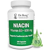 Dr. Berg Highly-Potent Niacin 500 mg – Now Only 125 mg per Capsule for Niacin Flush Tolerance Building – Gradually Increase to 500mg a Day – Vitamin B3 for Heart, Brain & Energy Support – 100 Capsules