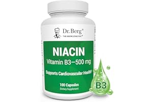 DR. BERG NUTRITIONALS Dr. Berg Highly-Potent Niacin 500 mg – Now Only 125 mg per Capsule for Niacin Flush Tolerance Building – Gradually Increase to 500mg a Day – Vitamin B3 for Heart, Brain & Energy Support – 100 Capsules