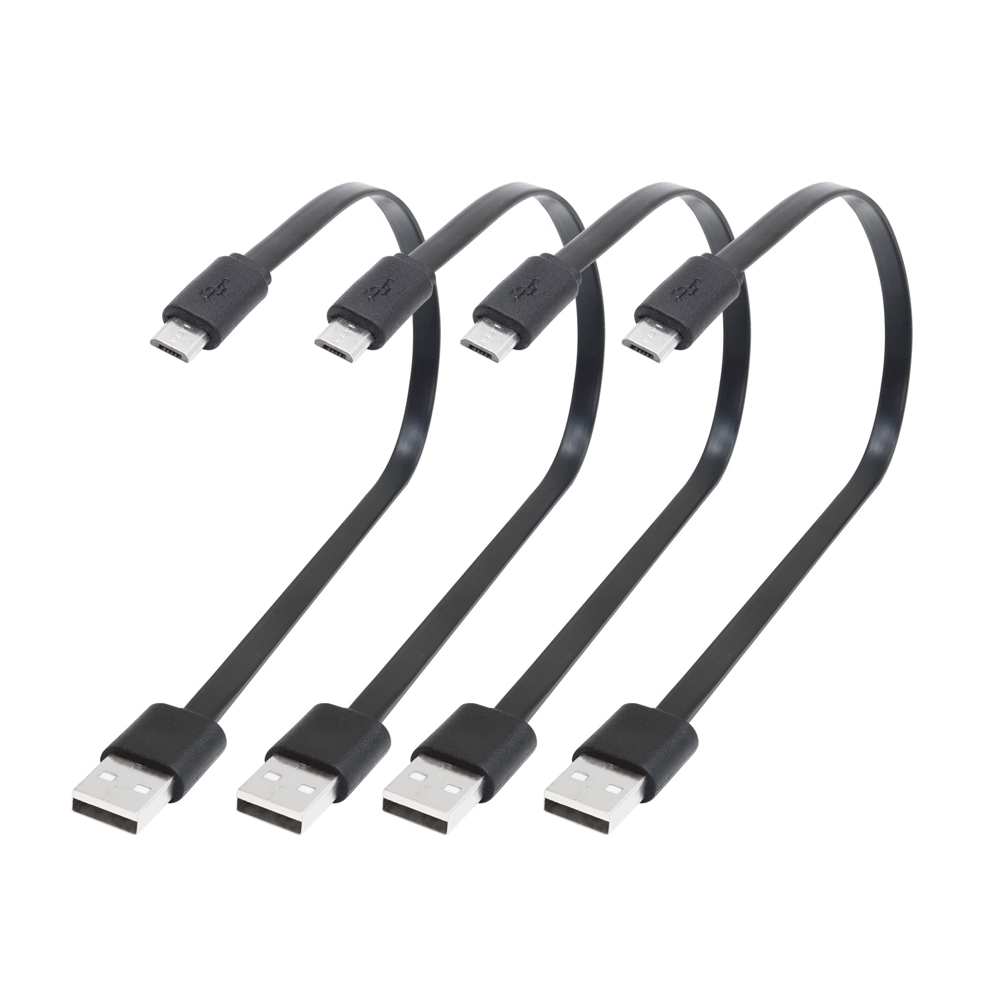 RIIEYOCA Short Micro USB Cable 1FT, Flat Flexible Micro USB to USB A Cable for Phones, Small fan, Bluetooth Speaker,Micro USB Durable Charging and Data Sync Cord,Black(4 Pack)